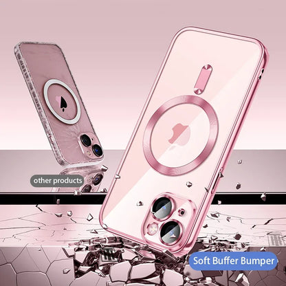 Clear Plating Ultrathin Silicone Case for Iphone 16 15 14 13 12 11 Pro Max 16 plus Magsafe Magnetic Lens Film Protect Cover Pink