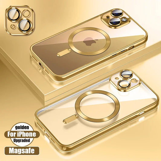 Clear Plating Ultrathin Silicone Case for Iphone 16 15 14 13 12 11 Pro Max 16 plus Magsafe Magnetic Lens Film Protect Cover Pink